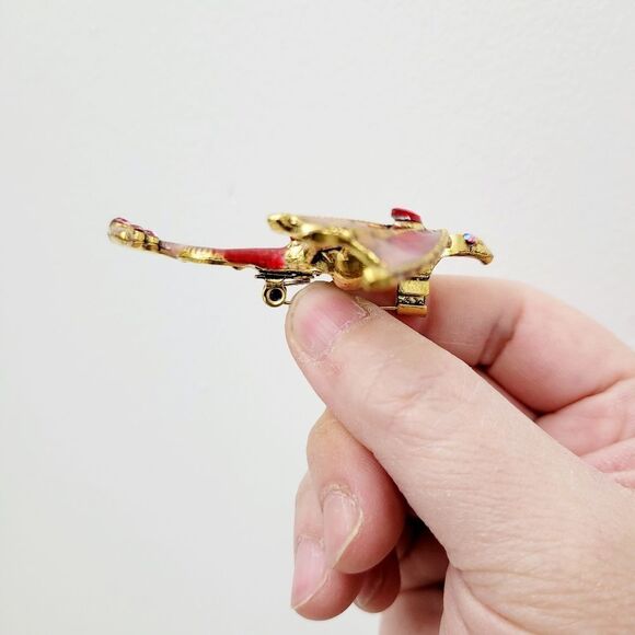 Brand New Gold Tone Red Flying Dragon Rhinestone Brooch Pin - Picture 7 of 9